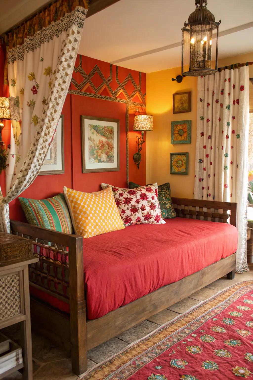 A bold pop of color transforms a daybed into a striking feature.