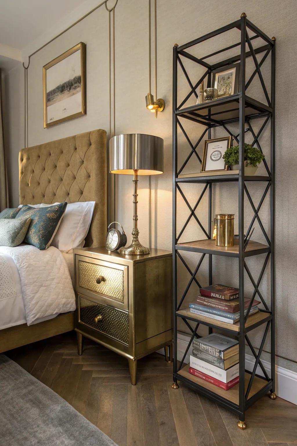 Metallic elements bring a glamorous touch to any room.