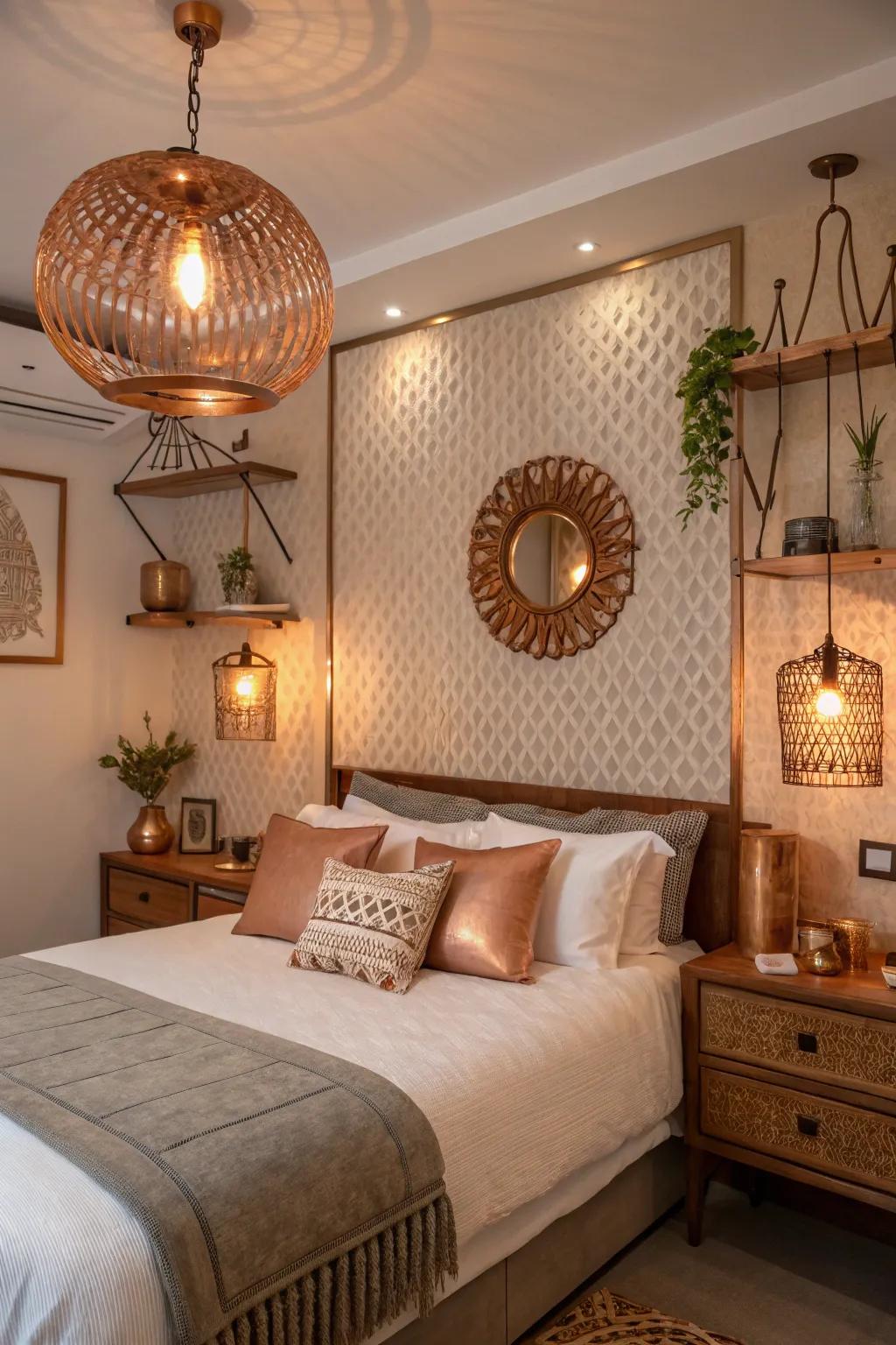 Copper accents subtly elevate the room's elegance.