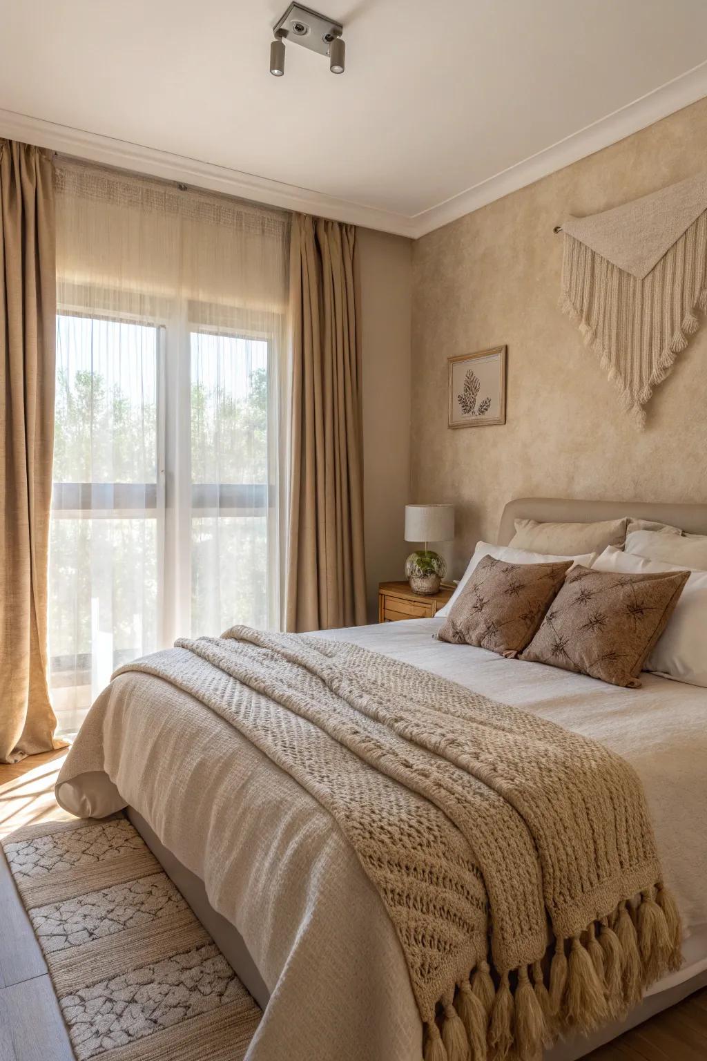 Beige and taupe provide a calm, sophisticated background.