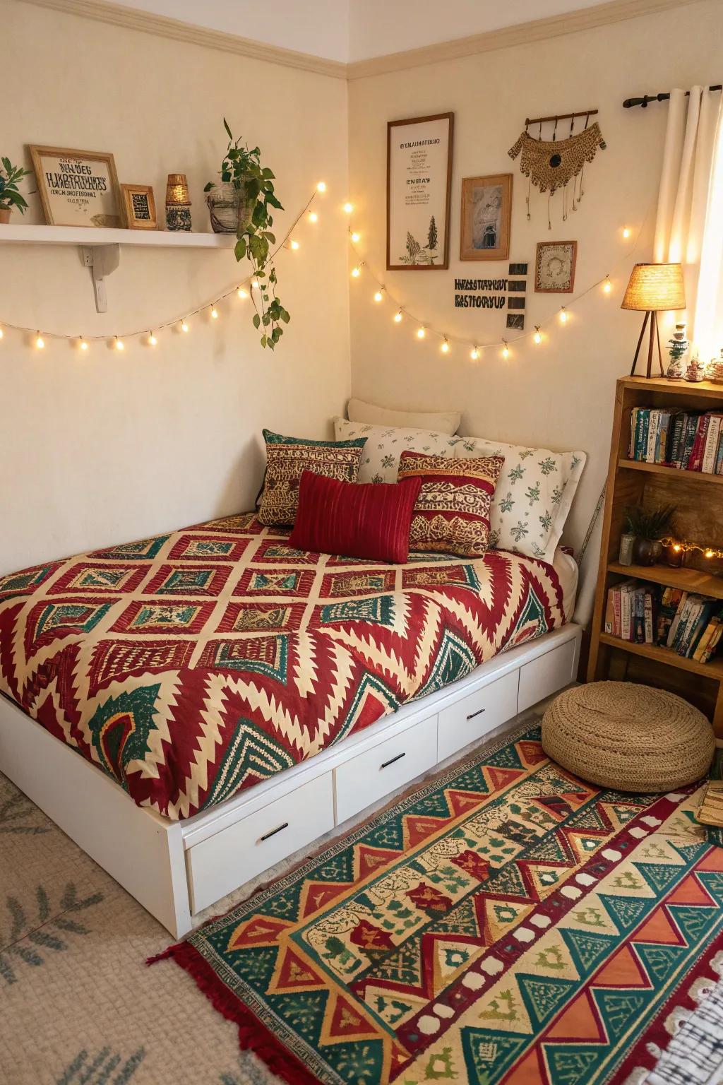 Bold patterns inject energy and style into a corner bed.