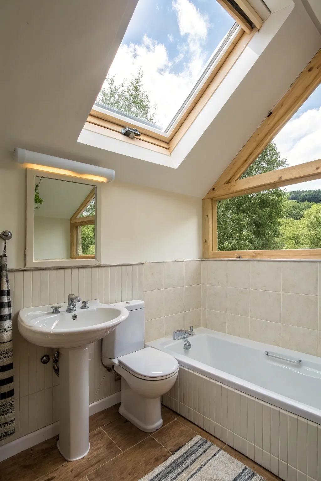 Skylights bring in natural light and openness.