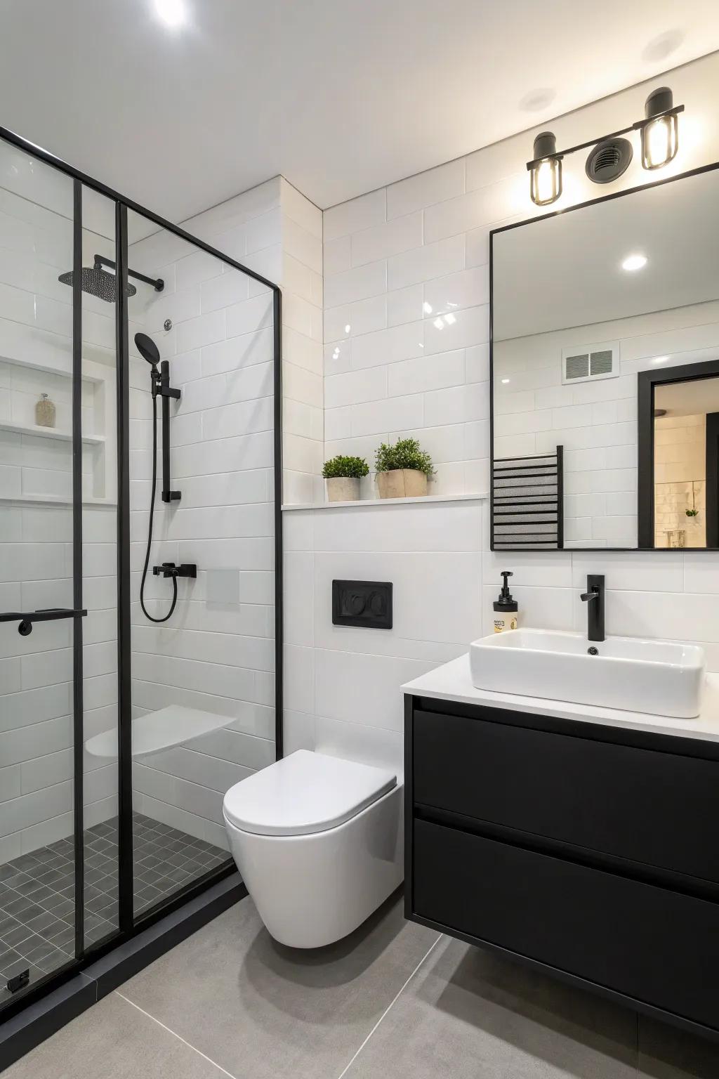 Minimalist fixtures add a touch of modern elegance.