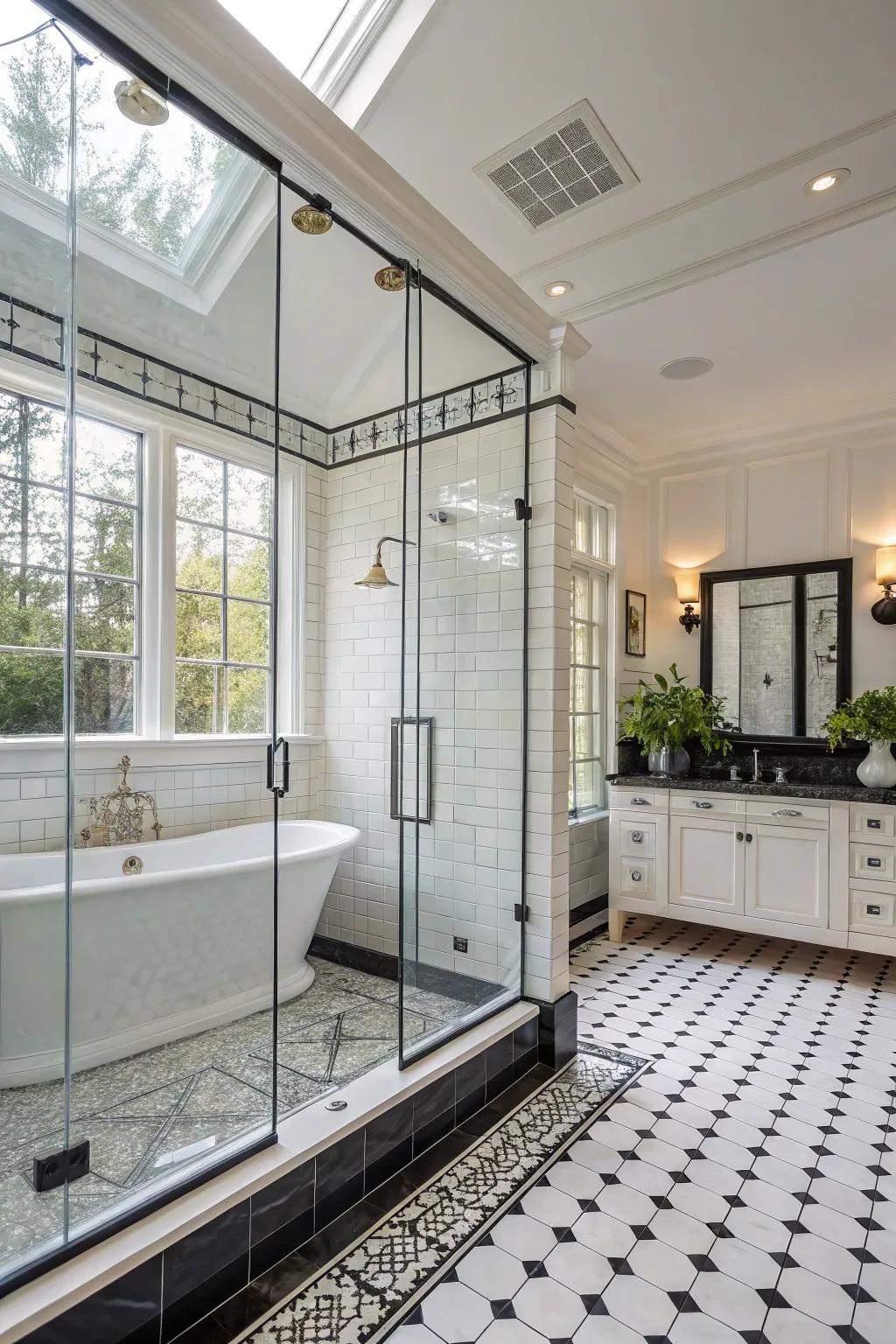 Glass enclosures create an open and elegant space.