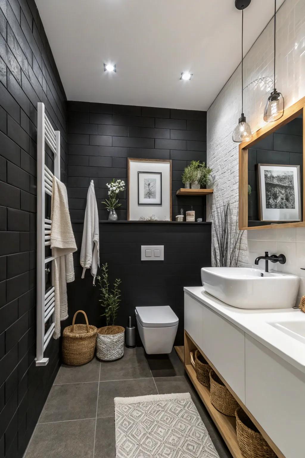 A black accent wall makes a powerful statement.