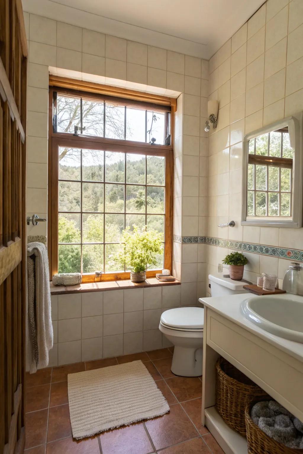 Utilizing natural light to enhance a small bathroom's spaciousness.