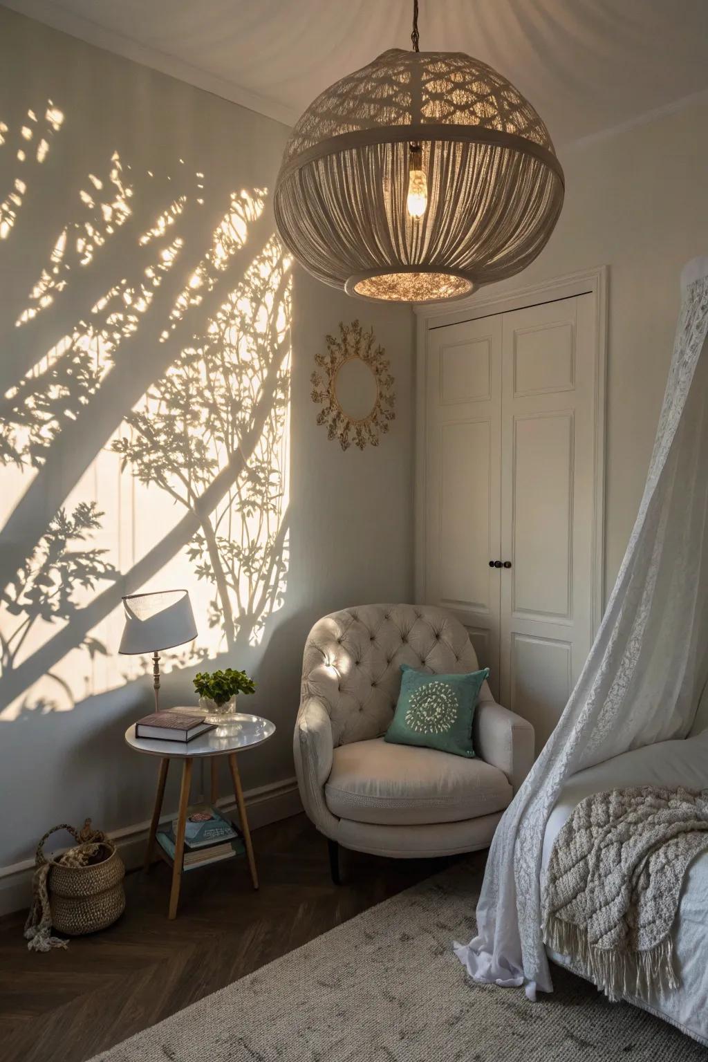 Sculptural lighting serves as both illumination and art.