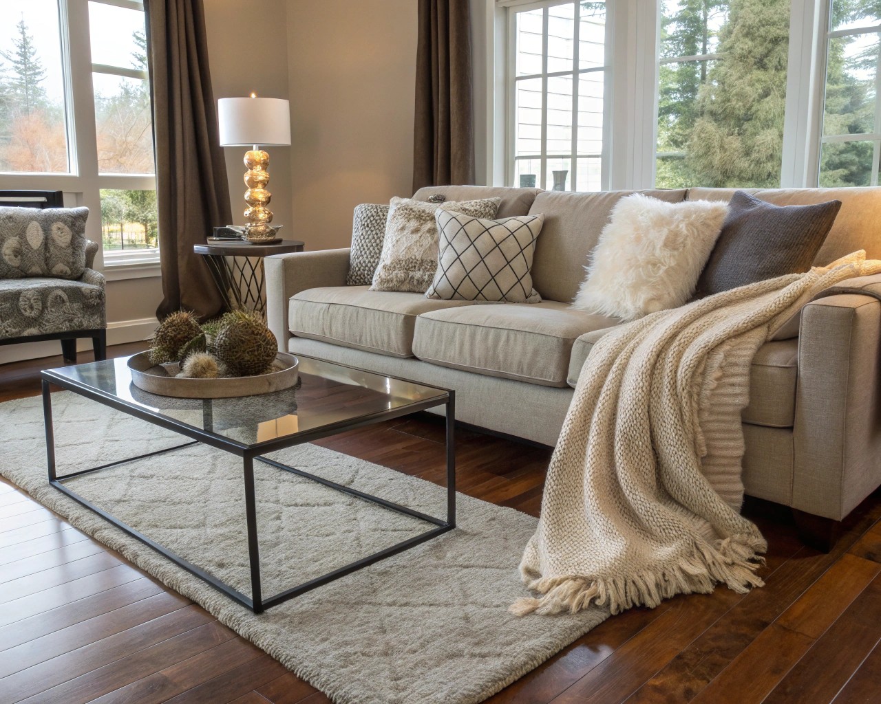 A dining area that illustrates balance and contrast with mixed materials.