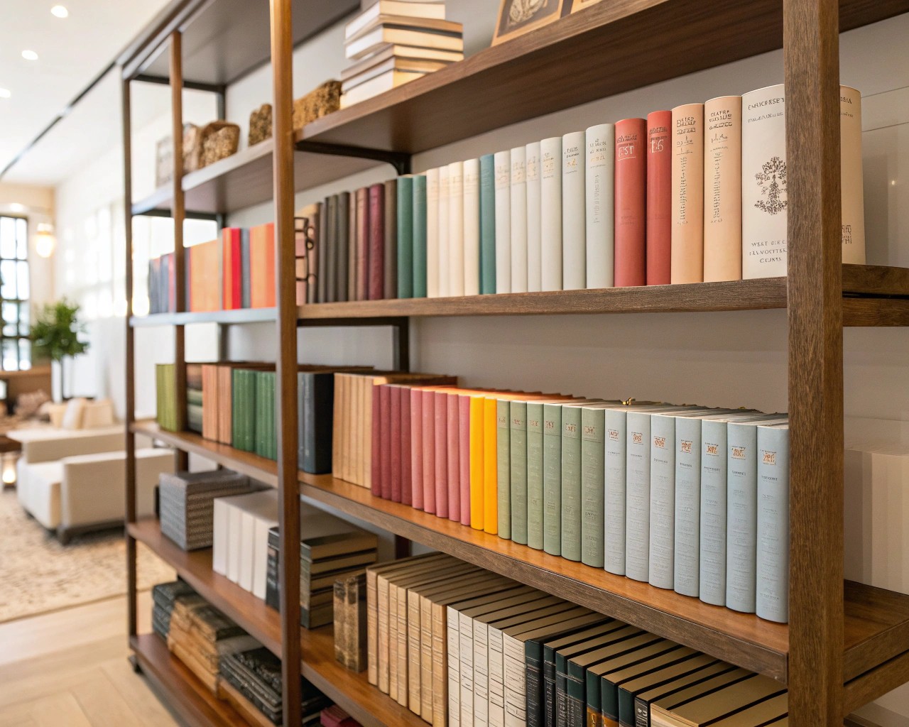 A book collection displayed with an emphasis on aesthetic appeal and meaningful selection.