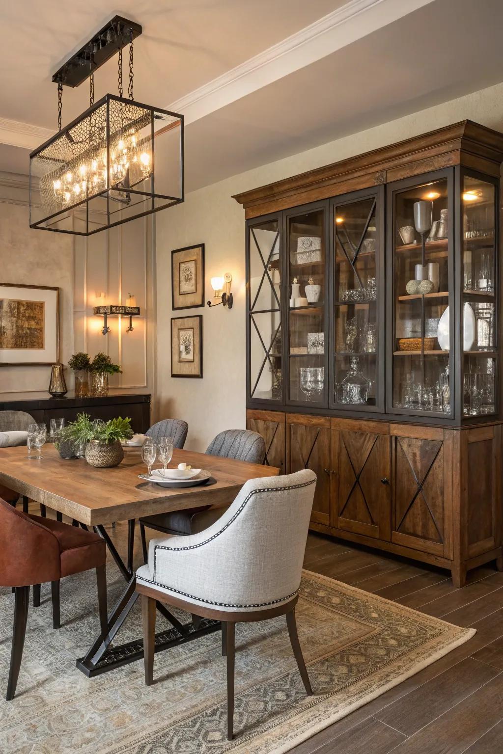 An eclectic blend of materials makes for a distinct and personalized dining space.
