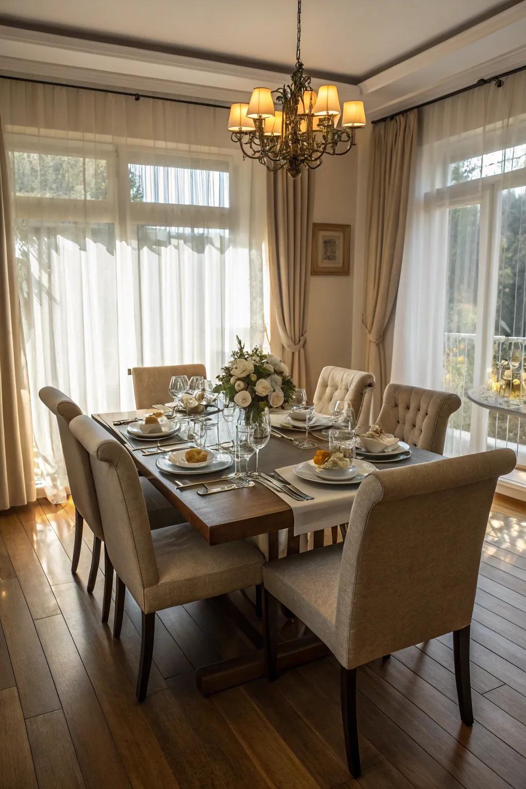 A square table promotes conversation and intimacy while dining.