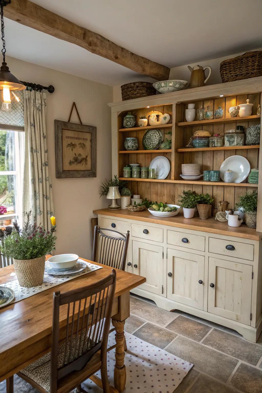 Open shelving combines storage with style.