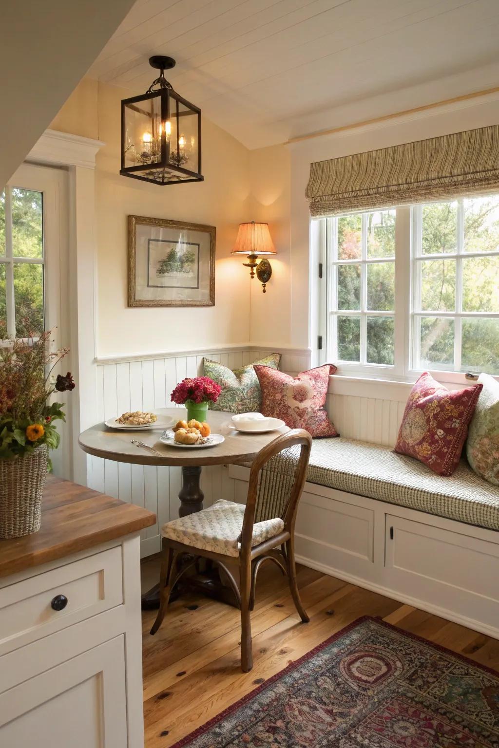 A cozy nook invites intimate dining experiences.