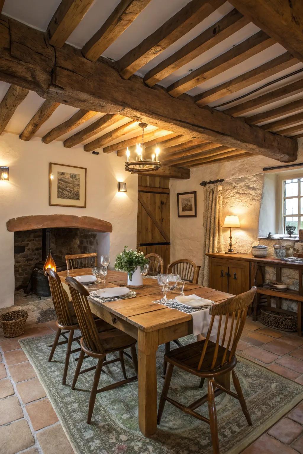 A rustic table adds warmth and character.