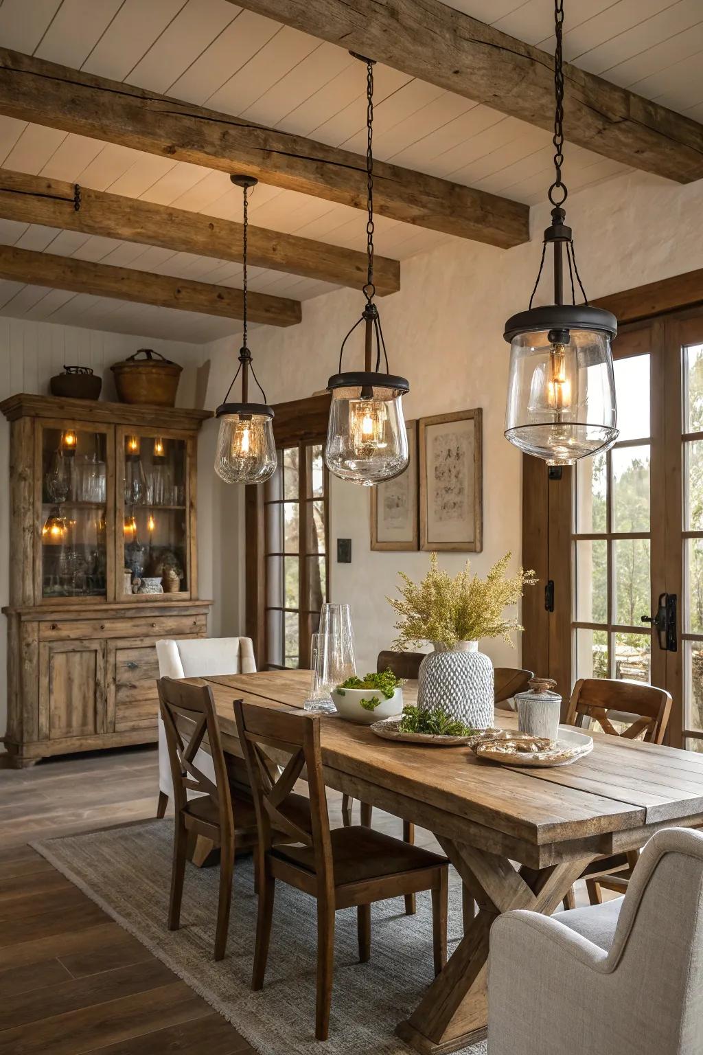 Glass pendant lights add a touch of sophistication.