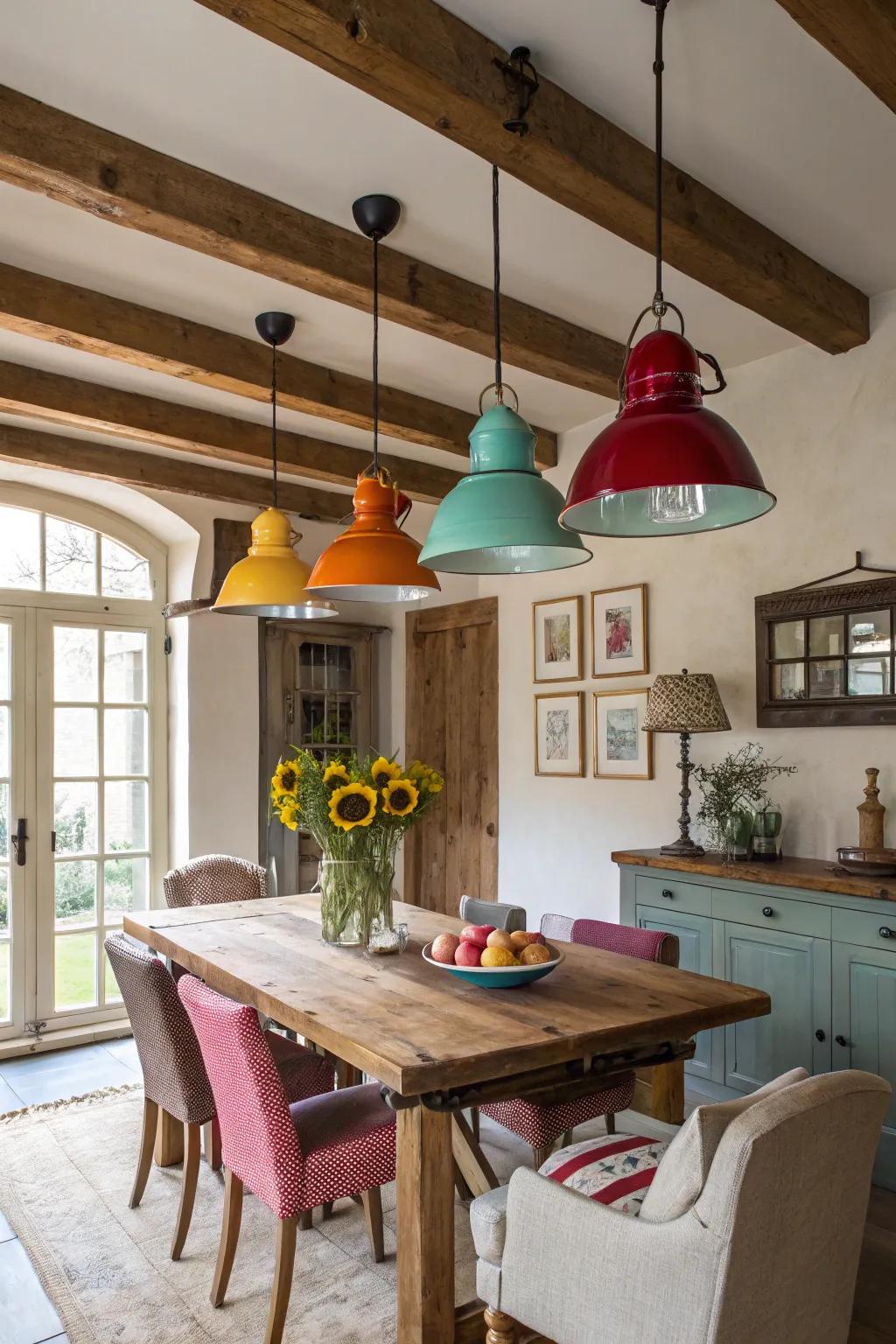 Color-pop pendants add fun and personality.