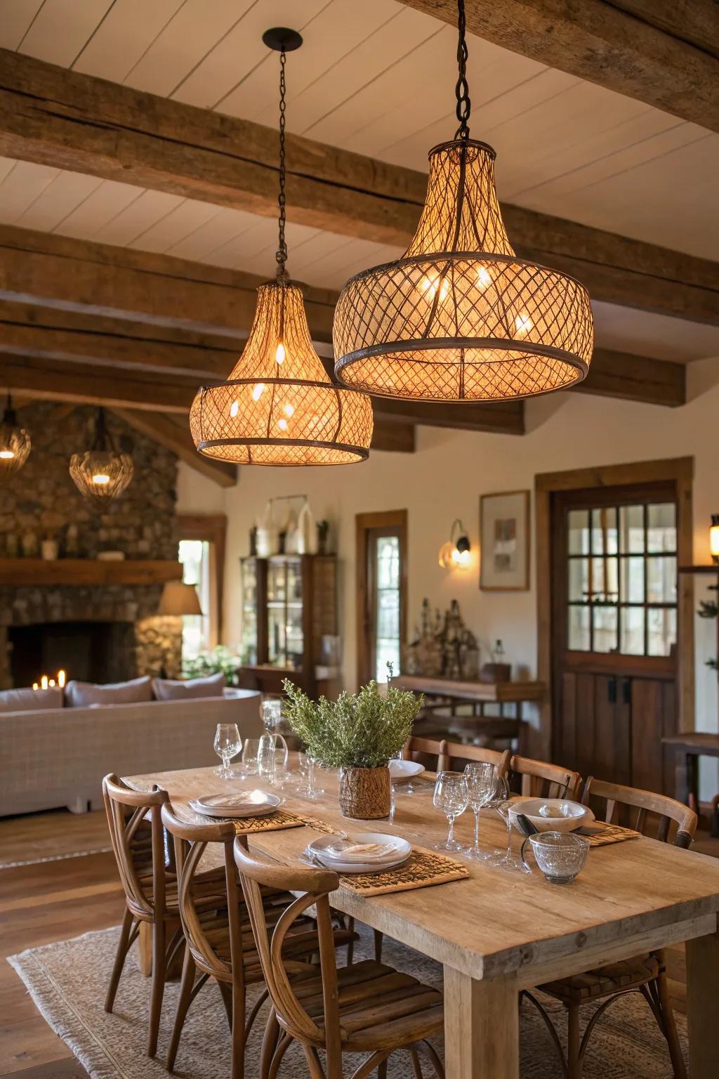 Natural fiber fixtures add warmth and texture.