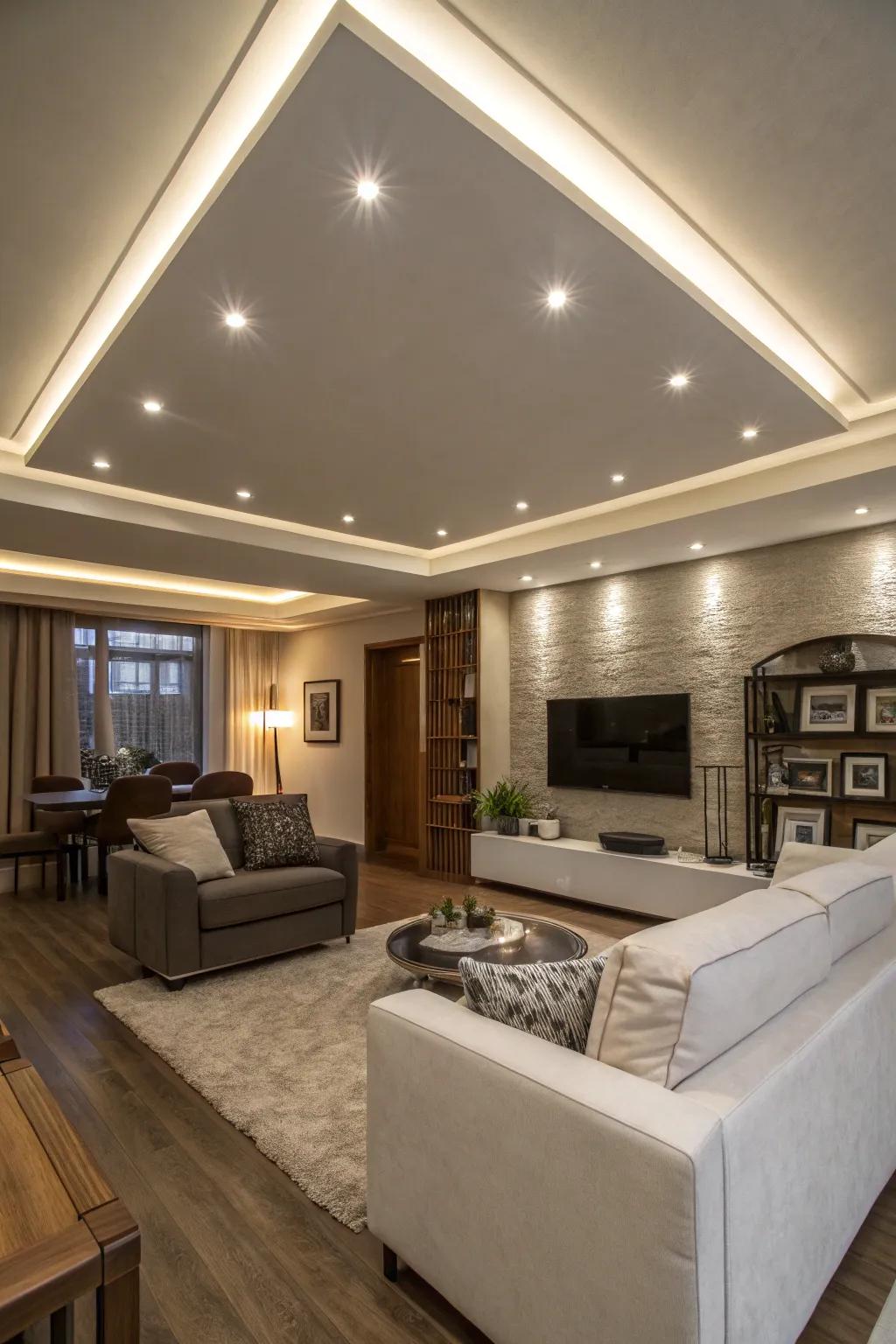 Inset illumination melds seamlessly into a contemporary ceiling.