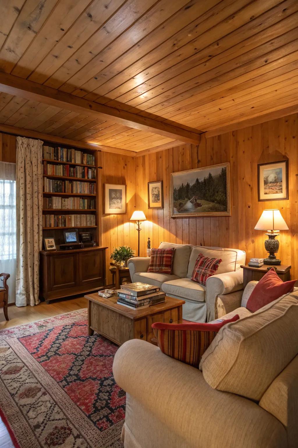 Timber paneling contributes warmth and a natural sensation.