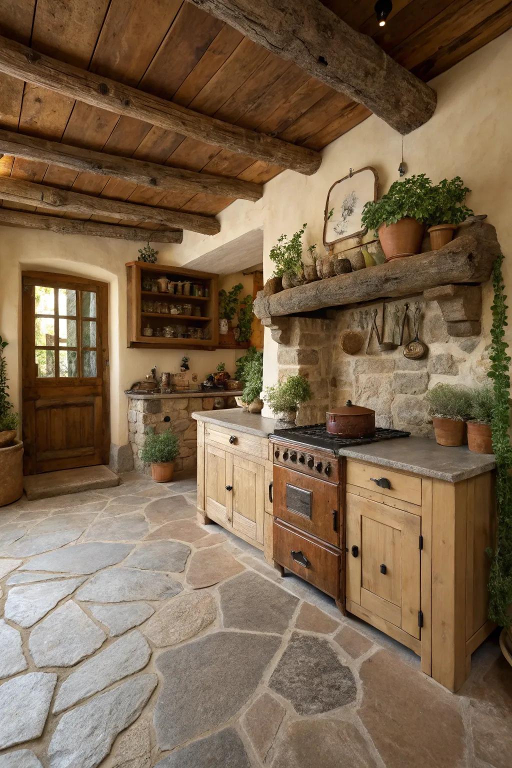 Flagstone underlayment enhances inherent beauty in the kitchen.
