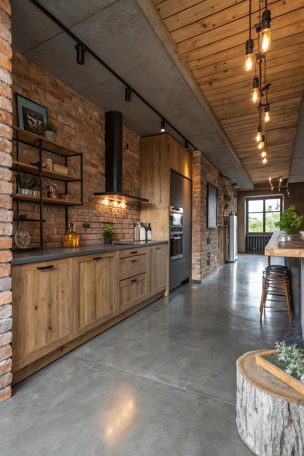 Burnished concrete foundations merge modernity with rustic charm.