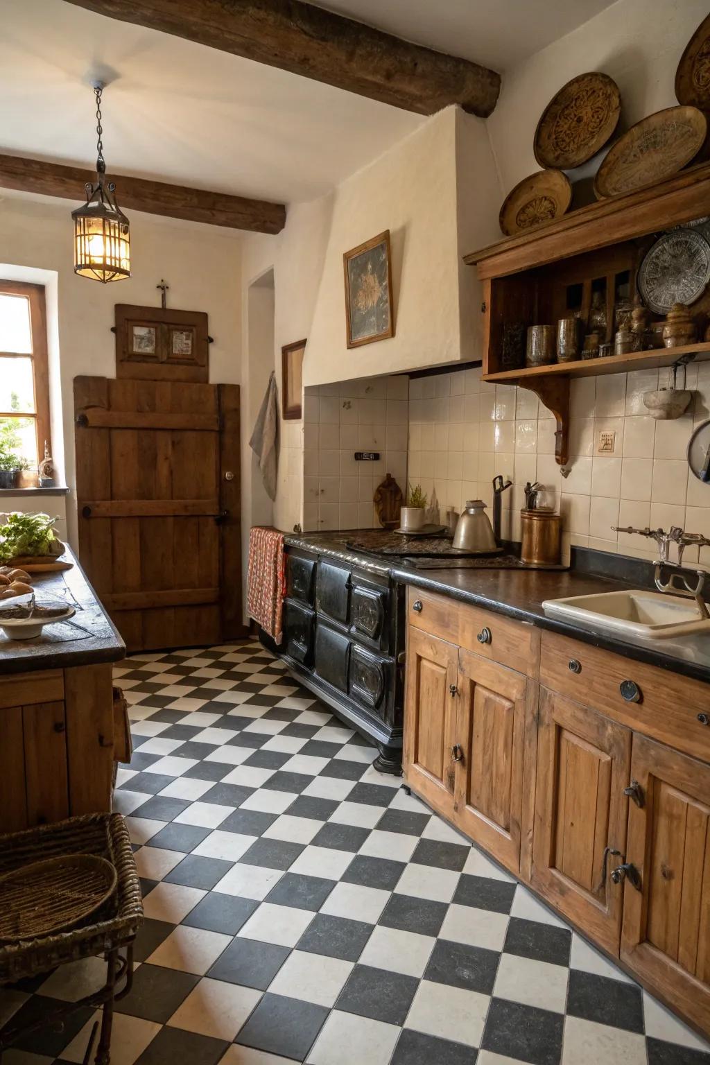 Chessboard designs enhance classic charm to kitchens.