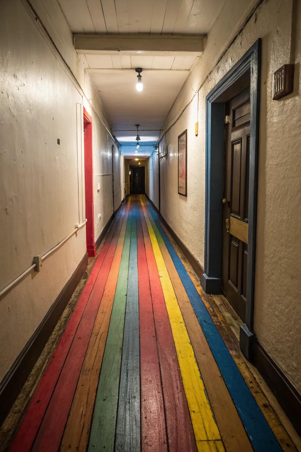 Painted floorboards present a customizable and striking alternative for hallway grounds.