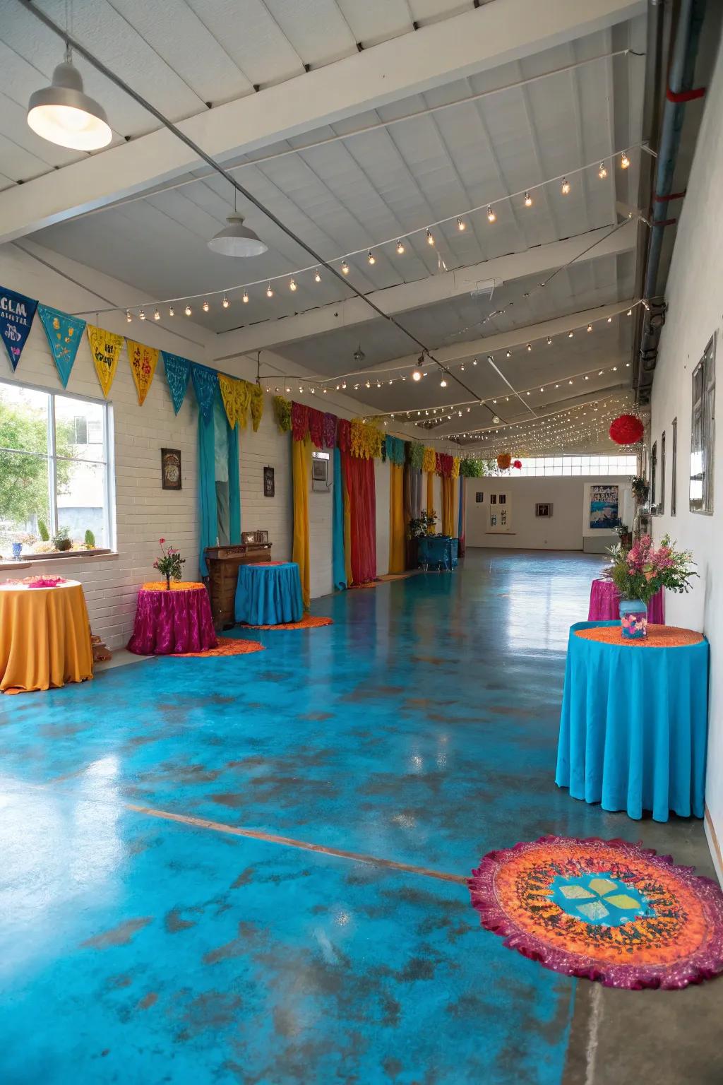 Stained concrete floors introduce a splash of color and individual style.