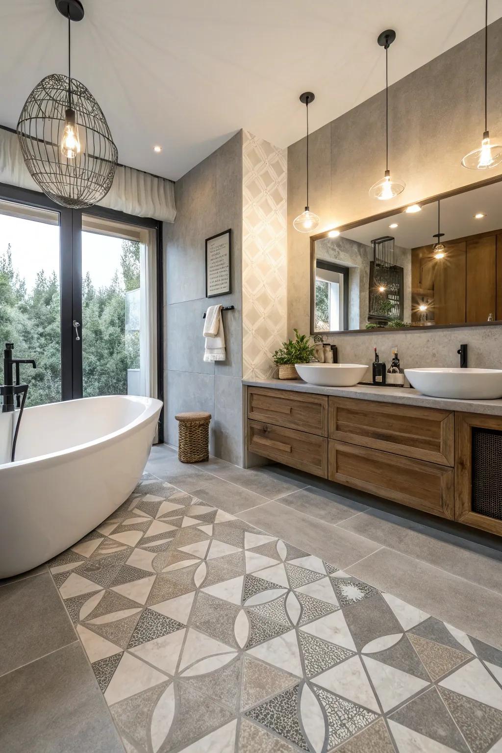 Concrete floor tiles provide artistic freedom in pattern and color.