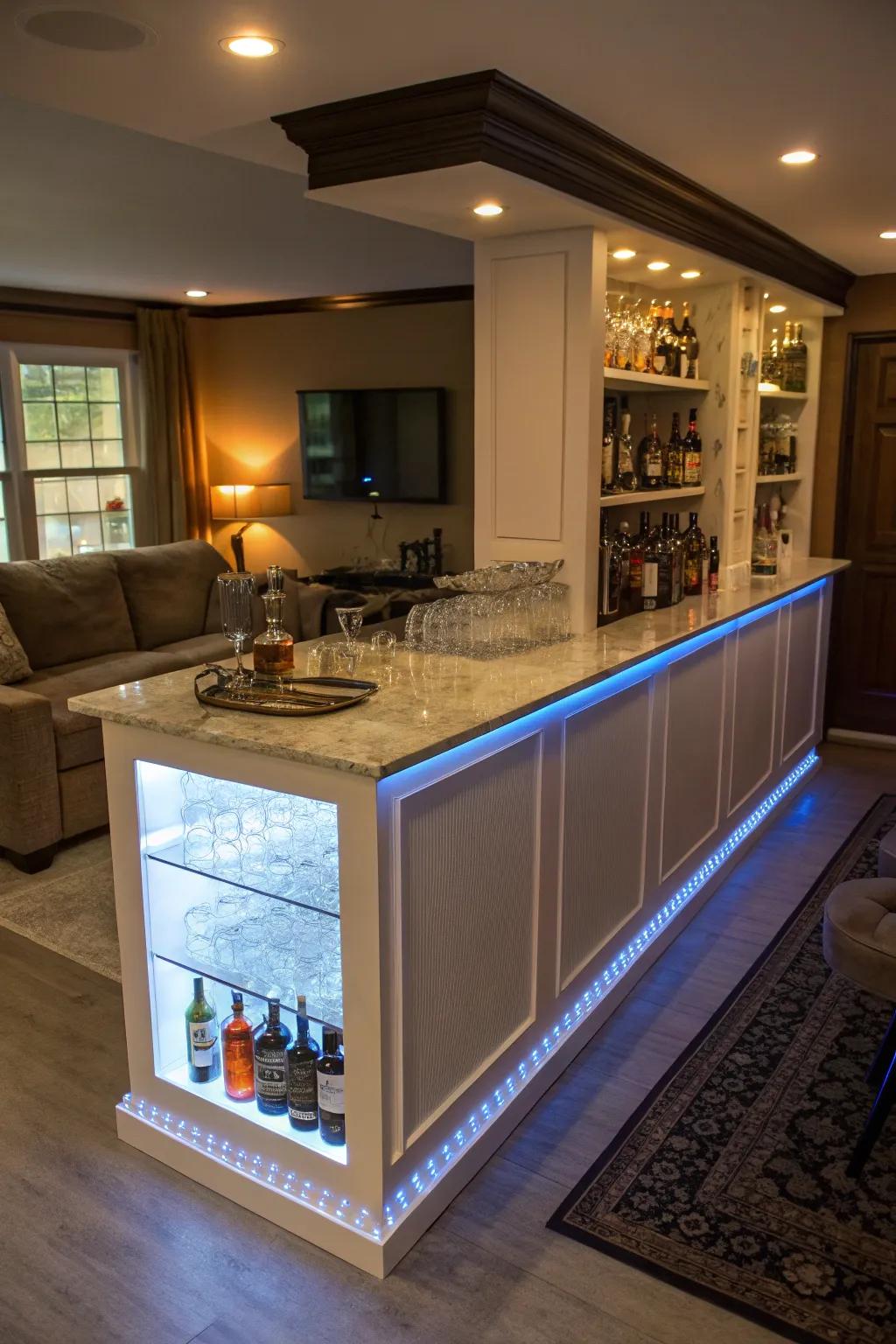 Illumination along the lower edge contributes a distinctive radiance to the bar.