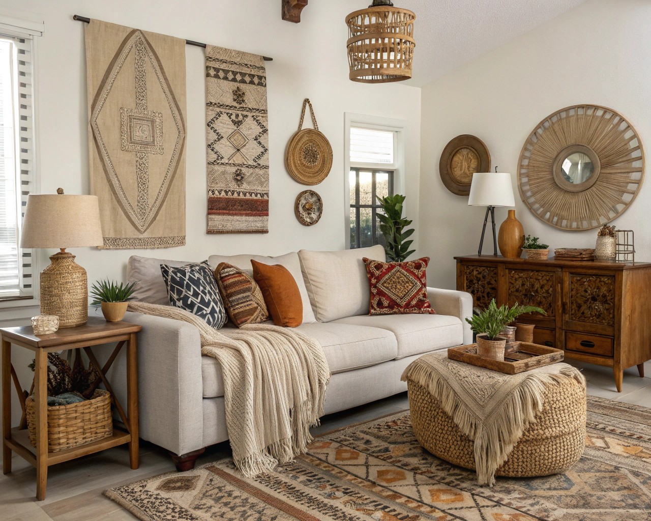 A room displays a unique blend of three design styles, emphasizing balance and coherence.