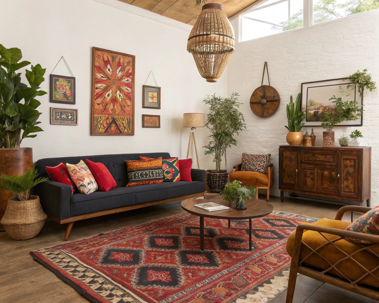 A living space showcases a spectrum of styles, from mid-century to industrial.