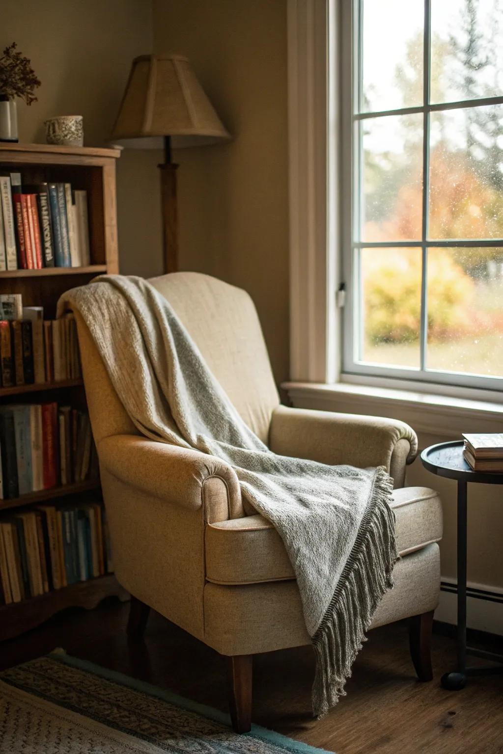 An inviting reading corner tailored for unwinding.