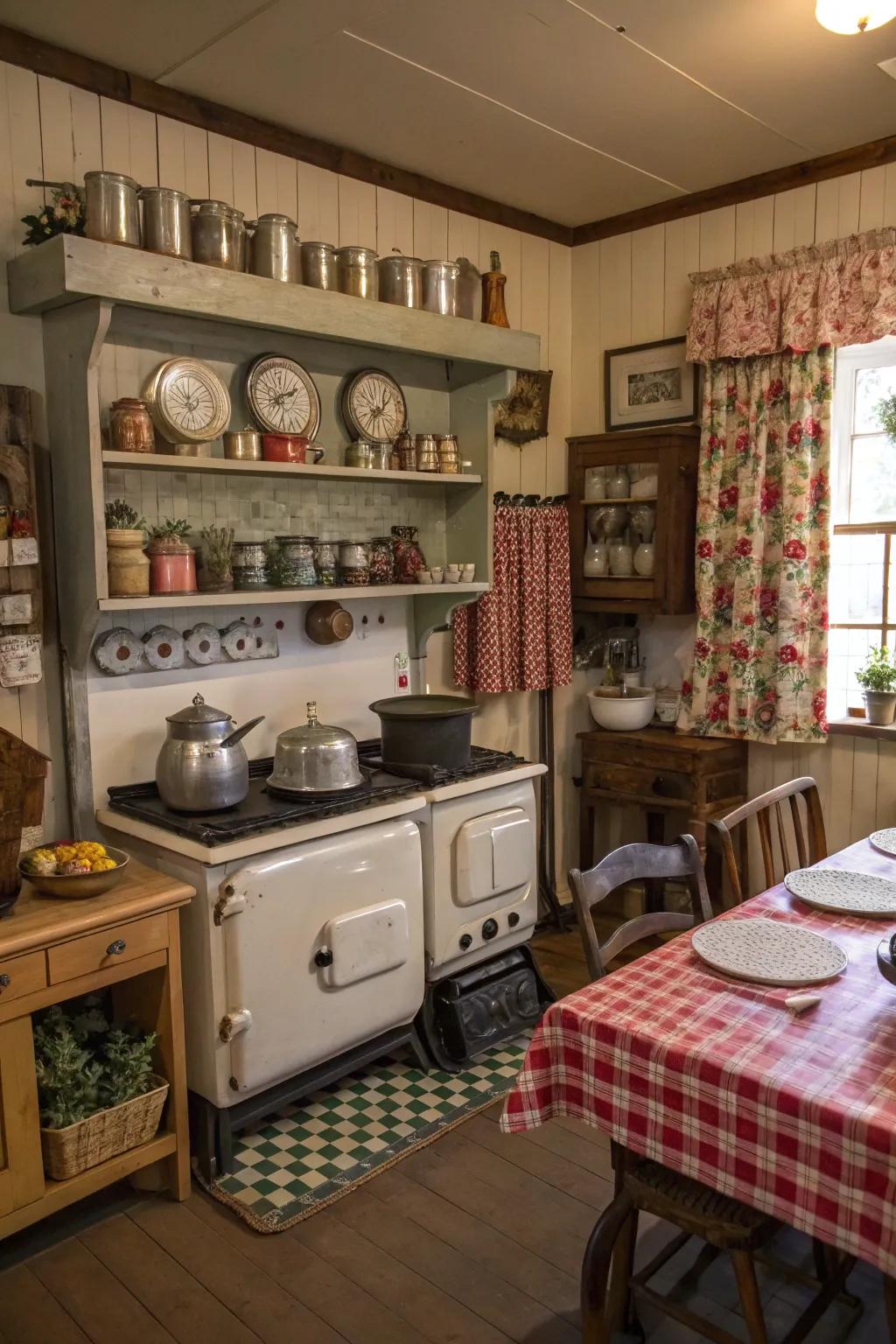 Vintage parts add character and historical sensation within the cooking area.