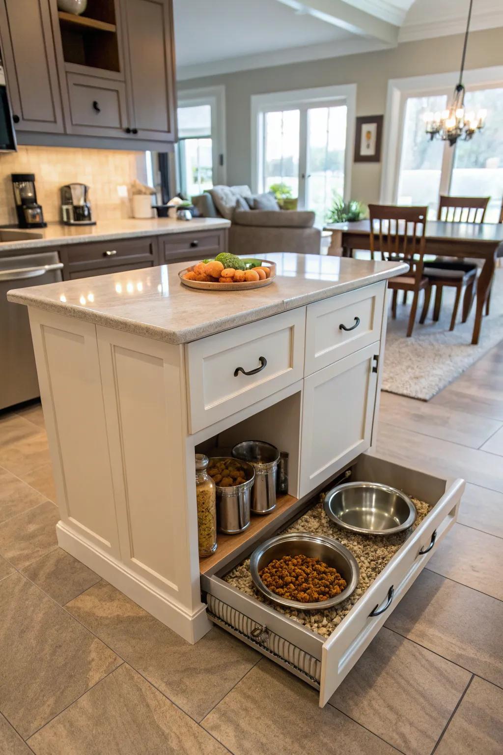 Groundbreaking design showcasing a pet-friendly kitchen island.