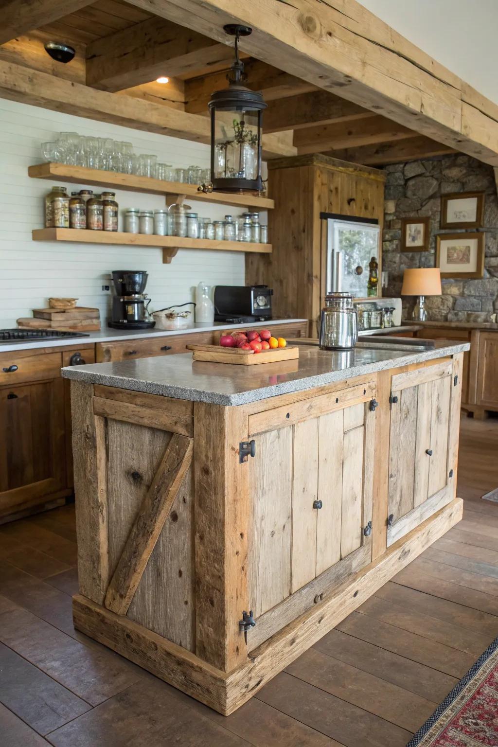 Eco-conscious elegance with a recycled wood island.