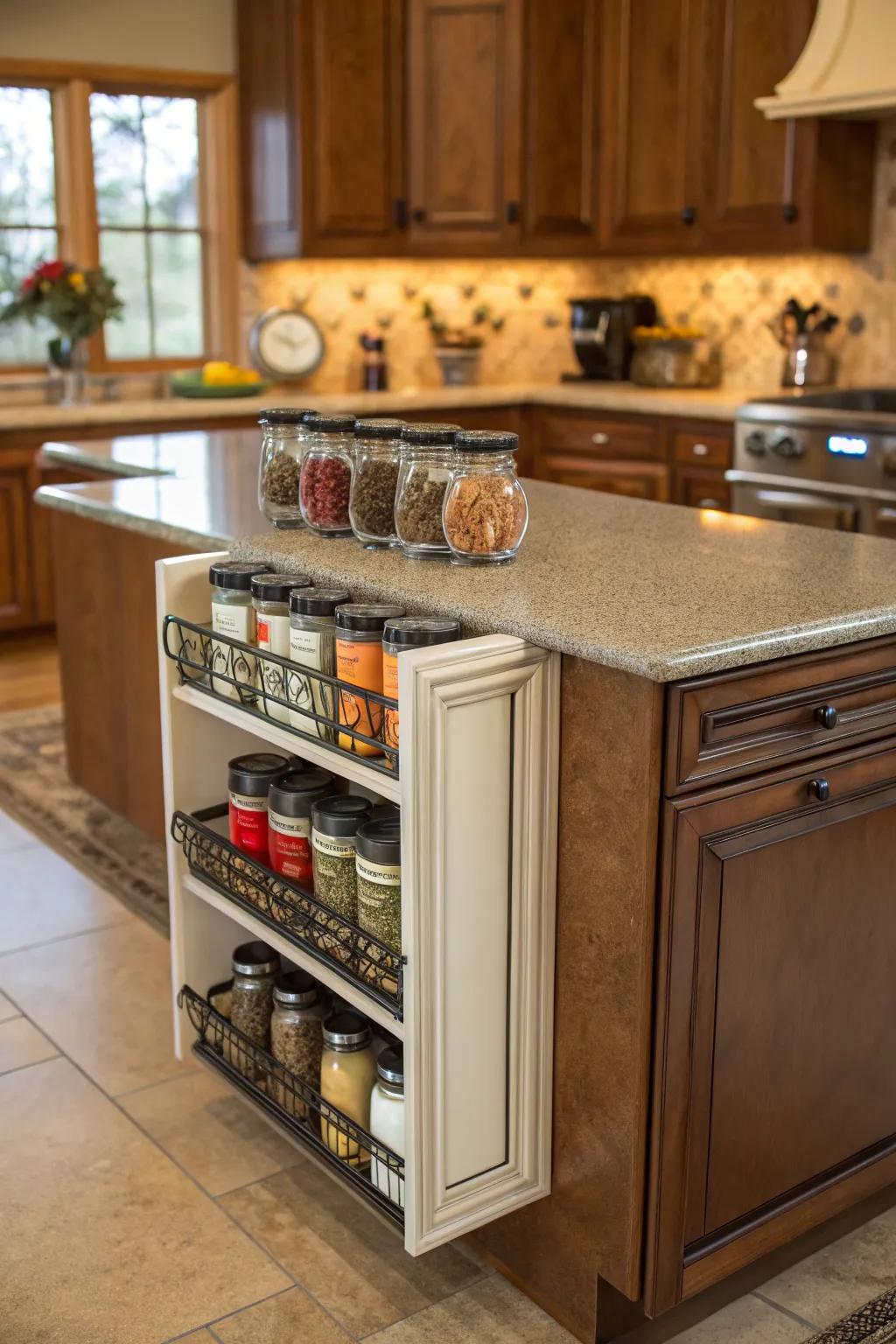Ease and elegance combined in a built-in spice storage solution.