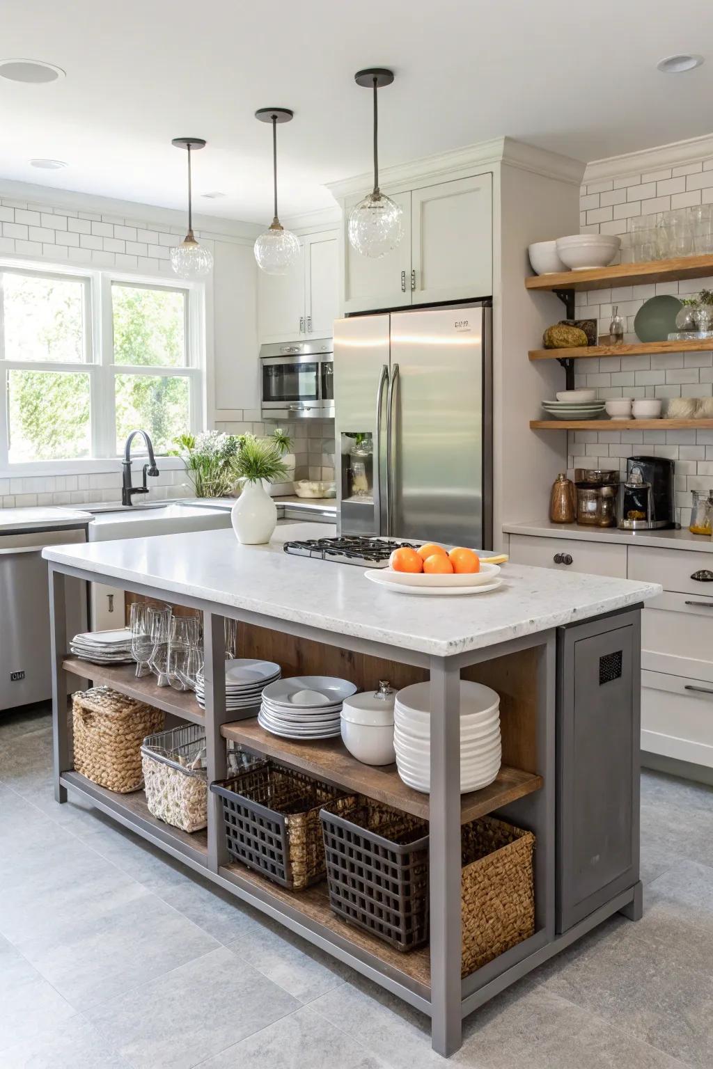 An adaptable utility island tailored to every kitchen demand.