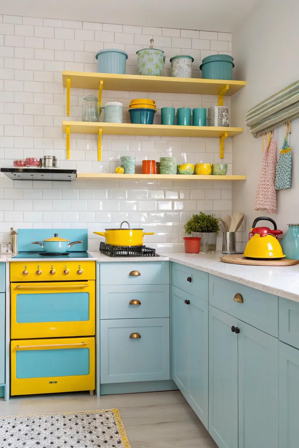 Vibrant colors breathe vitality into a whimsical kitchen setting.