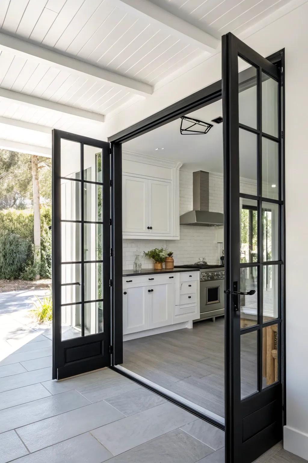 Craft a captivating effect with bifold door frames in high-contrast colors.