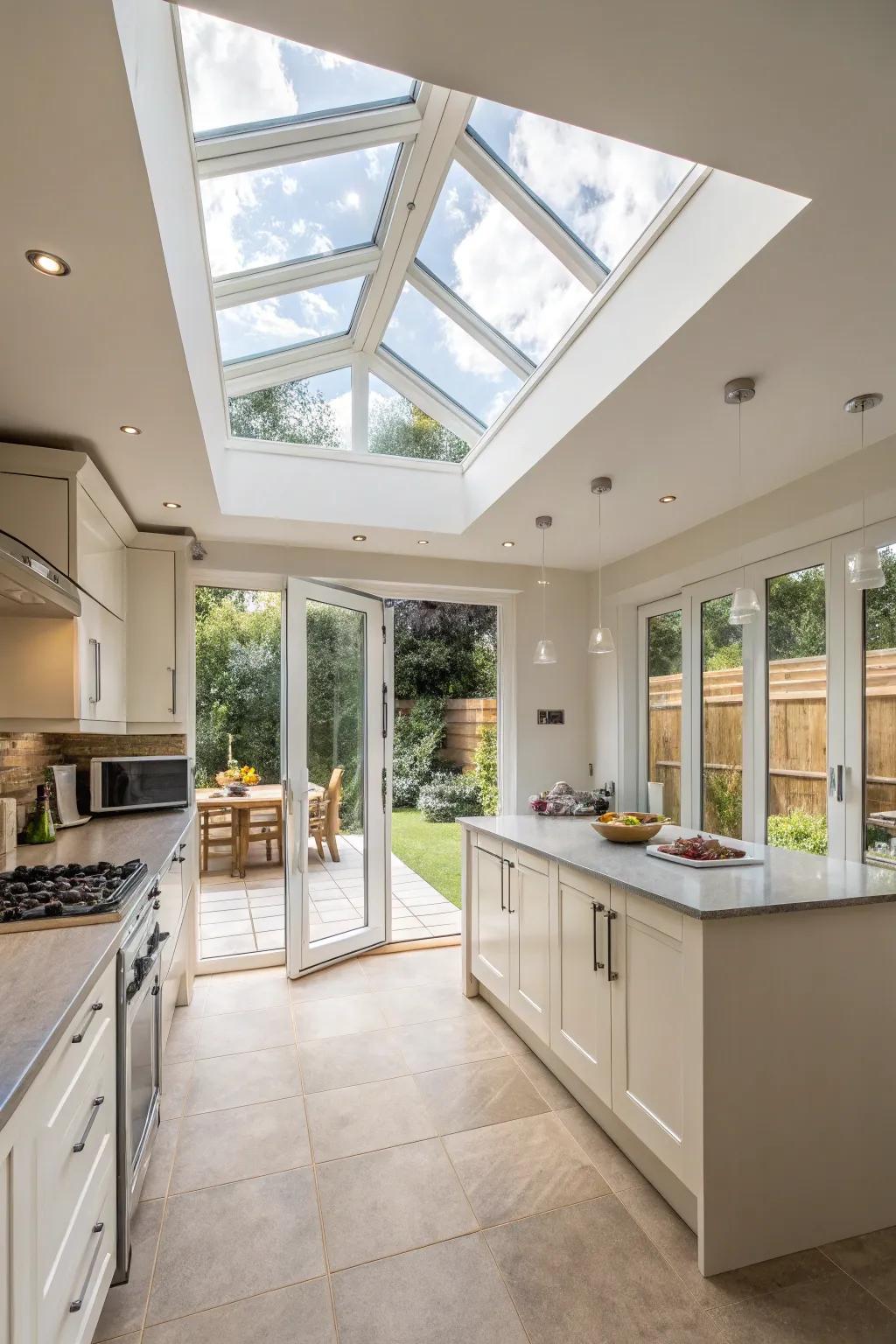 Unite bifold doors with skylights to saturate your kitchen with natural light.