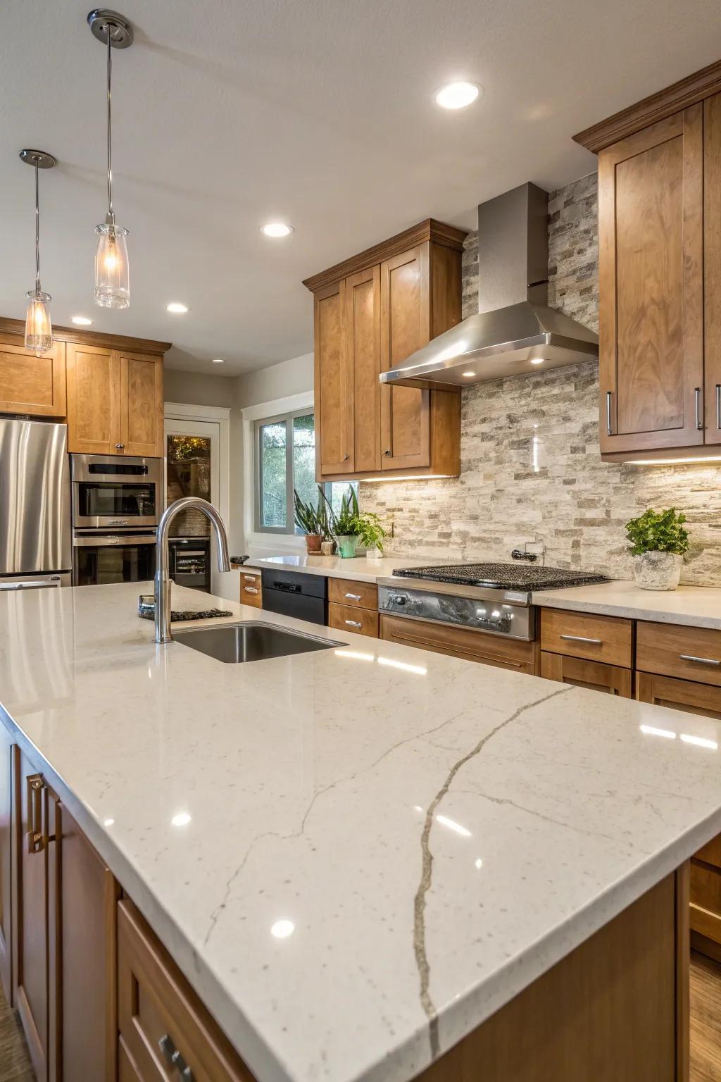 Integrating organic components with quartz for an earthy ambiance.