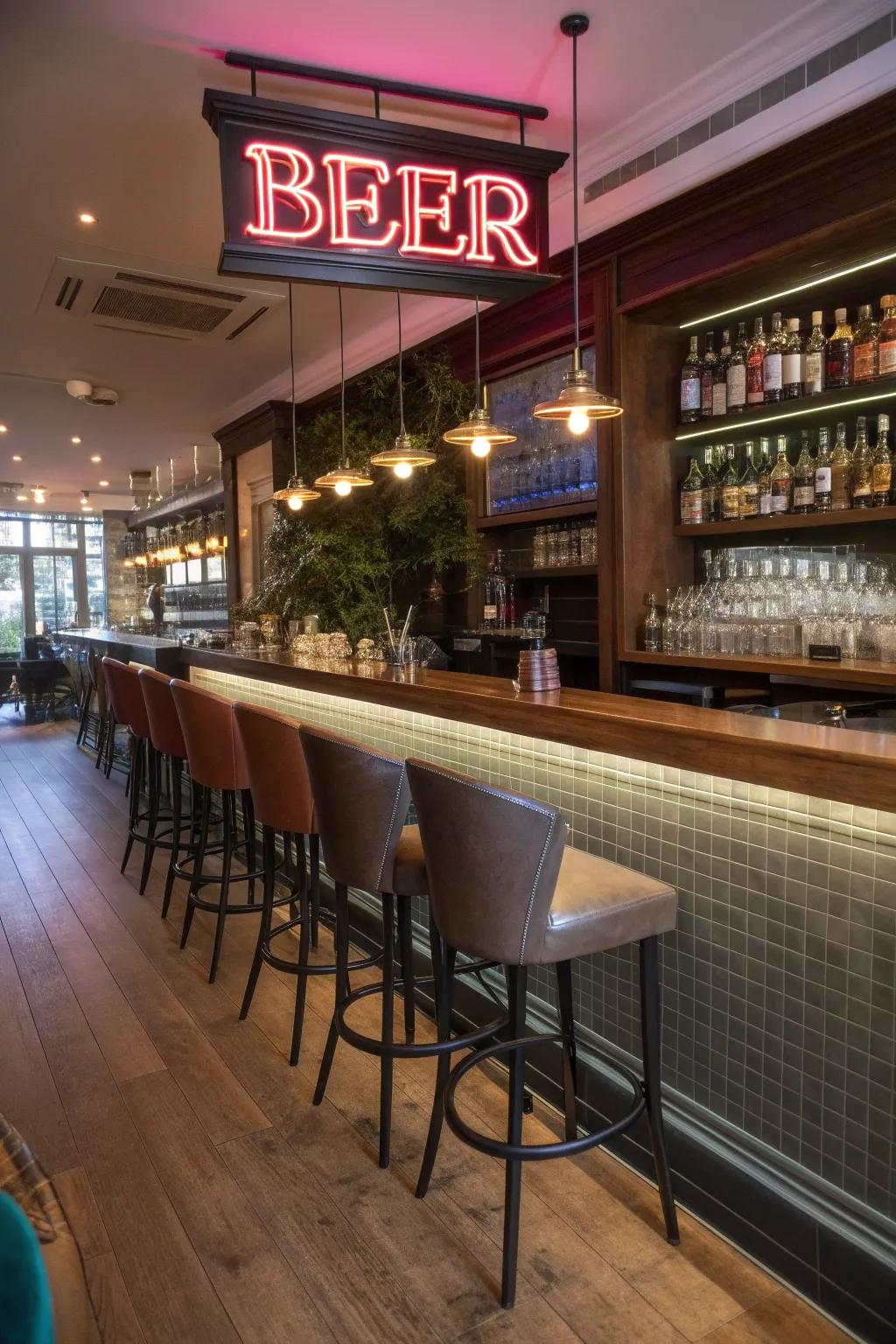 A neon beer sign brings vibrant energy to your space.