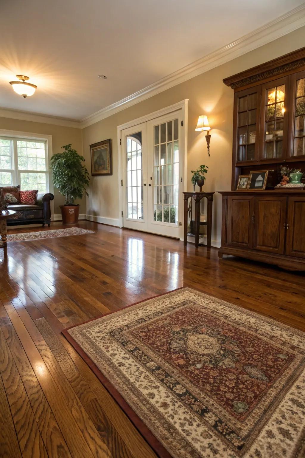 Hardwood floors enhancing the colonial aesthetic of a room.