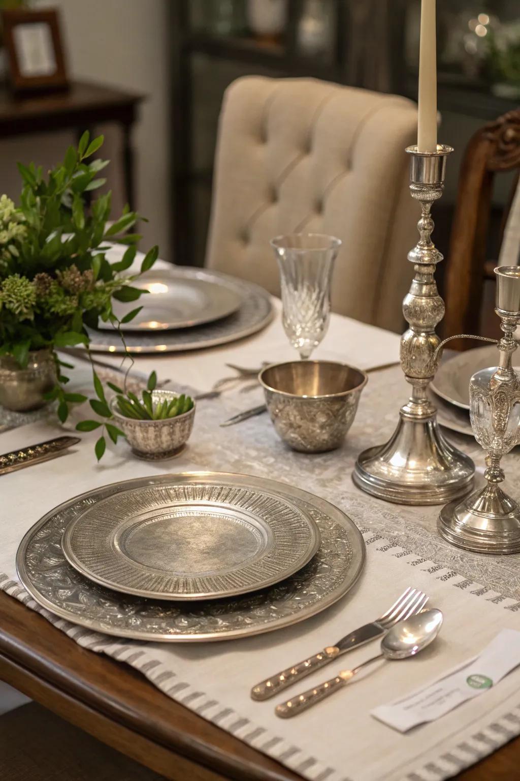 Pewter accents adding a touch of elegance to a colonial dining setting.