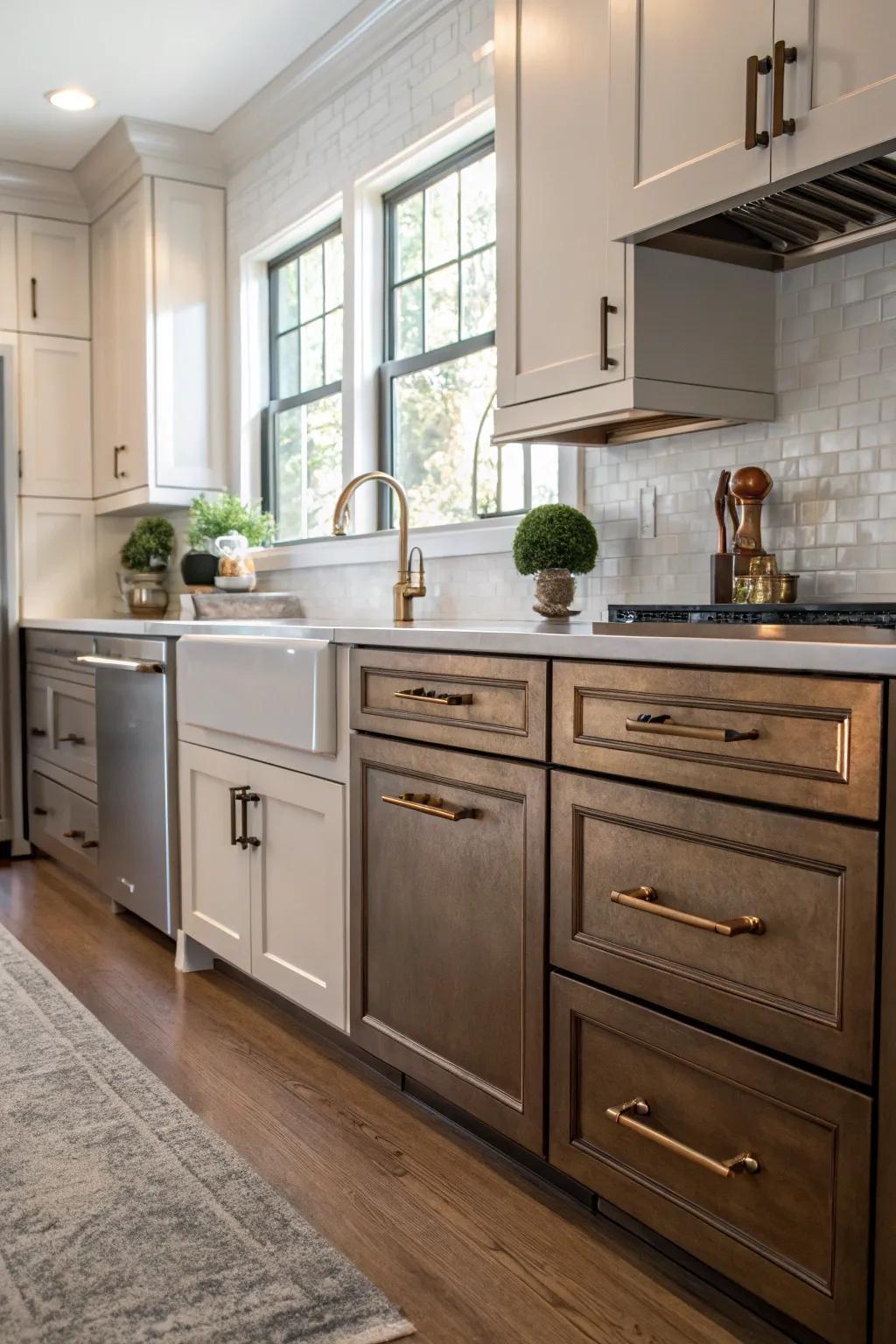 Combining metals builds up richness and uniqueness in kitchen décor.