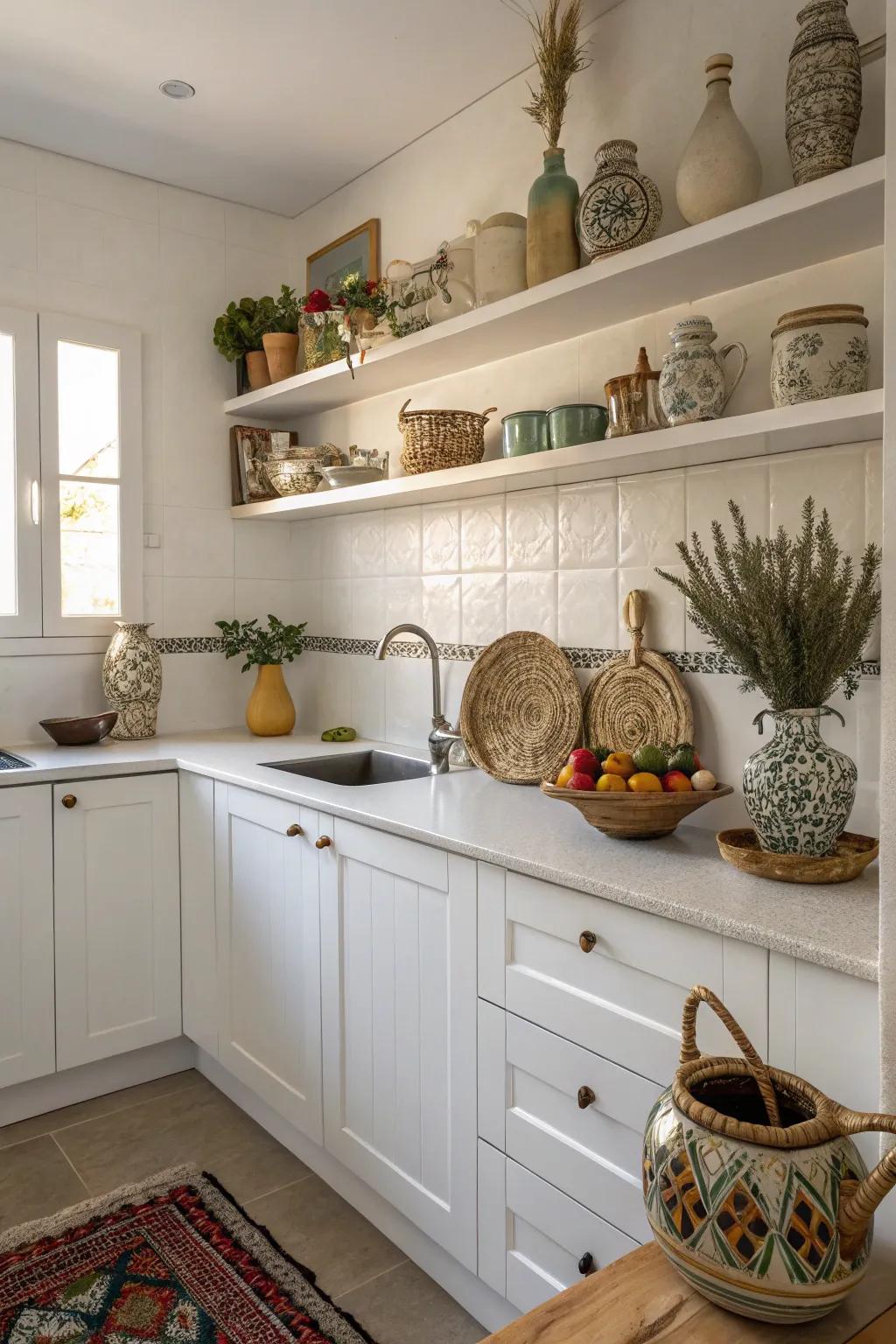 Ornamental touches contribute character to the kitchen.