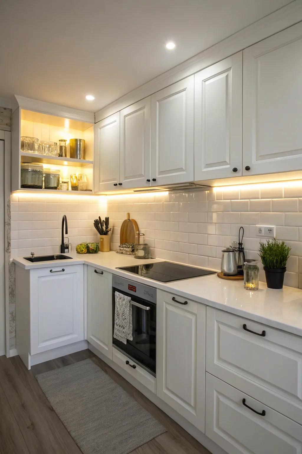 Practical lighting elevates workspace utility and atmosphere.