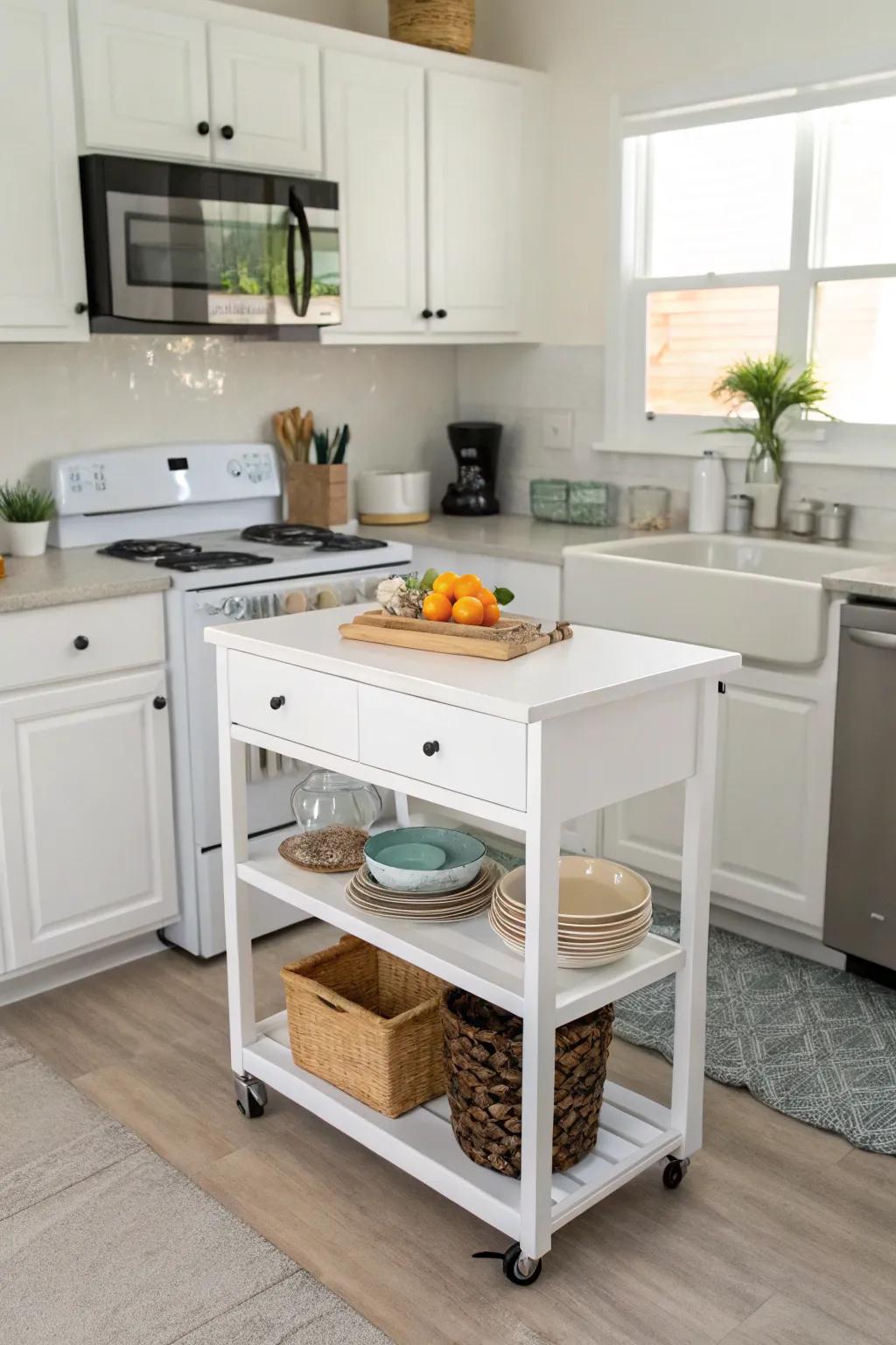 A compact island adds utility without causing congestion.