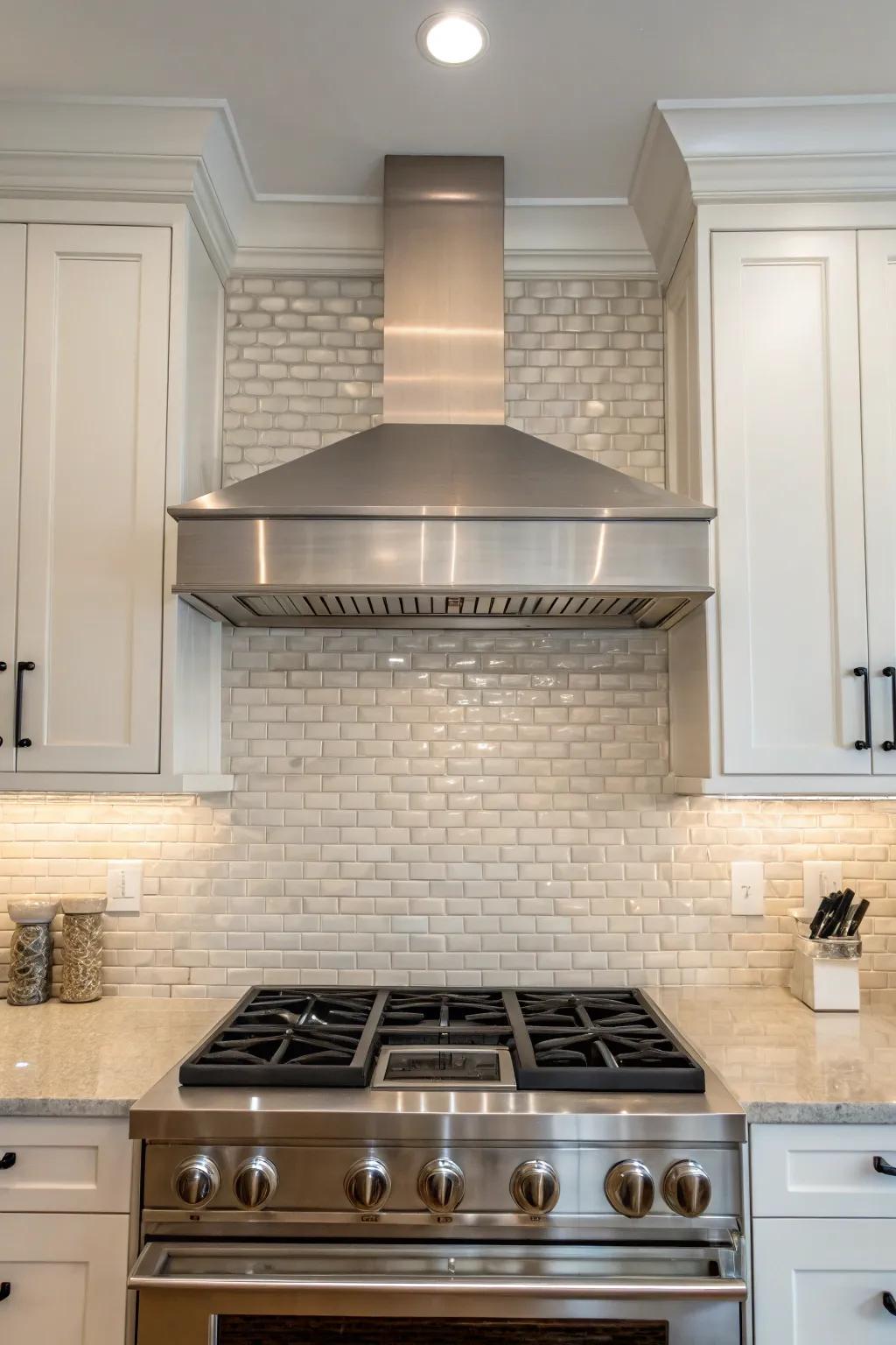 Coordinating hoods and backsplashes creates visual balance.